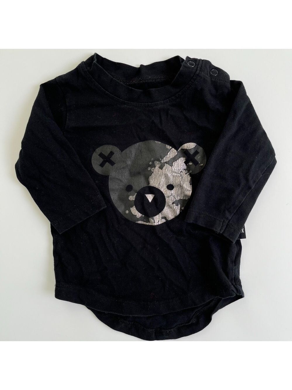 Huxbaby Black Long Sleeve Tee with Bear Graphic